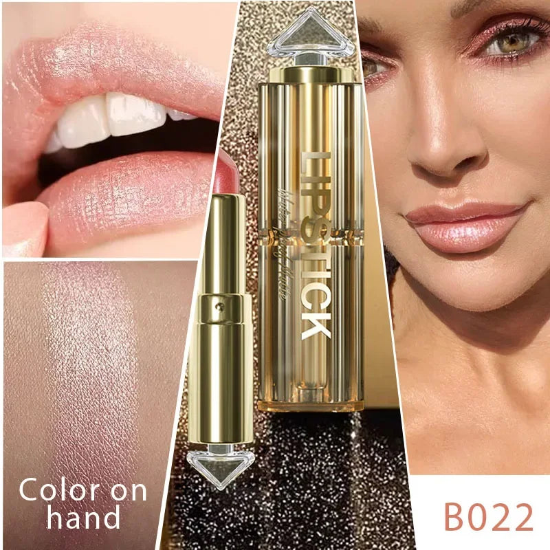 Metallic Coral Orange Lipstick for Women Nude Pink Lipsticks Long Lasting High Shine Glitter Lipstick No Smudge Full-Coverage