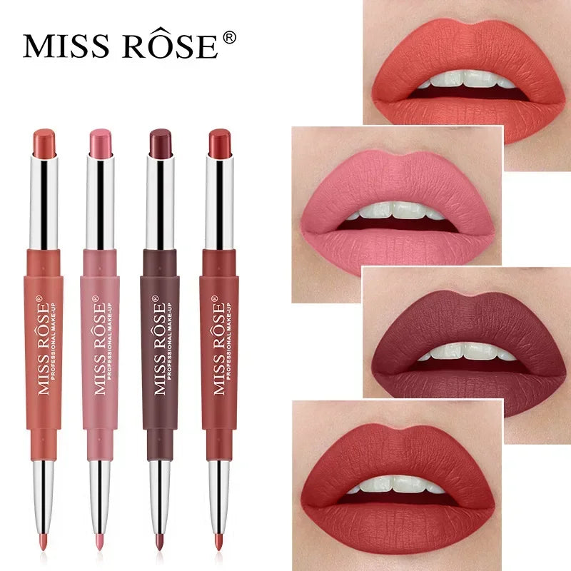 The Miss Rose Double-end Lipstick Lipgloss Pencil Makeup Long Lasting Tint Sexy Red Lip Stick Beauty Matte Lip Gloss Pen Cosmetic Double the Fun!
